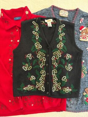 Vintage Boiled Wool  Embroidered Holiday Vest Talbots Small